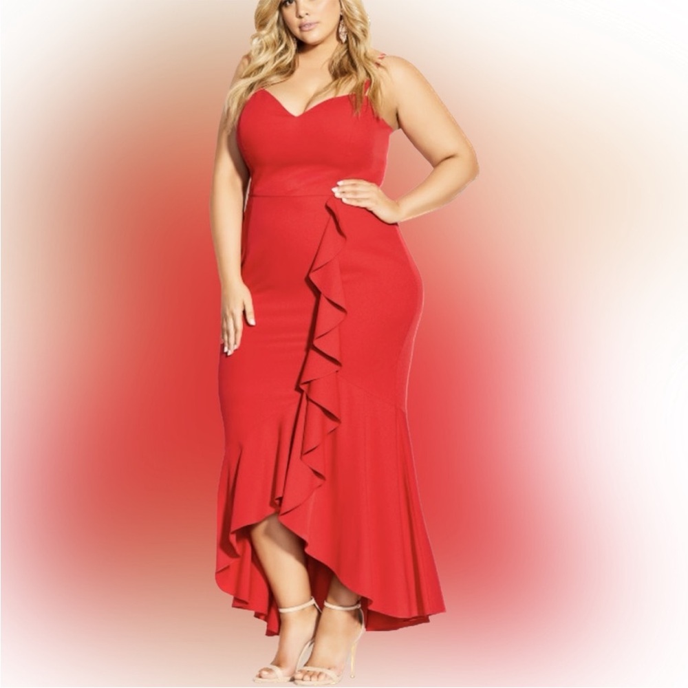City Chic Red Ruffle Delight Maxi Dress